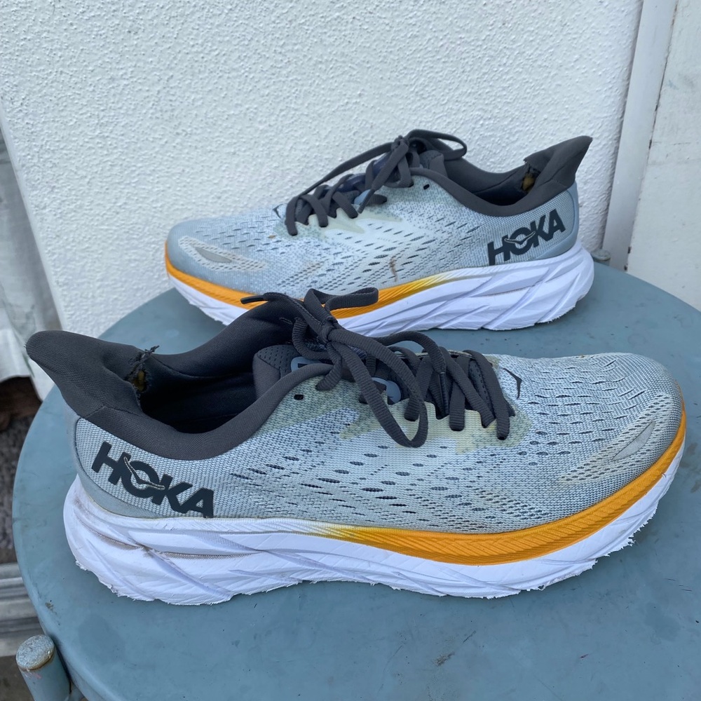 Heavily Used Men's Hoka Clifton 8 Walking Shoes (8.5 US)